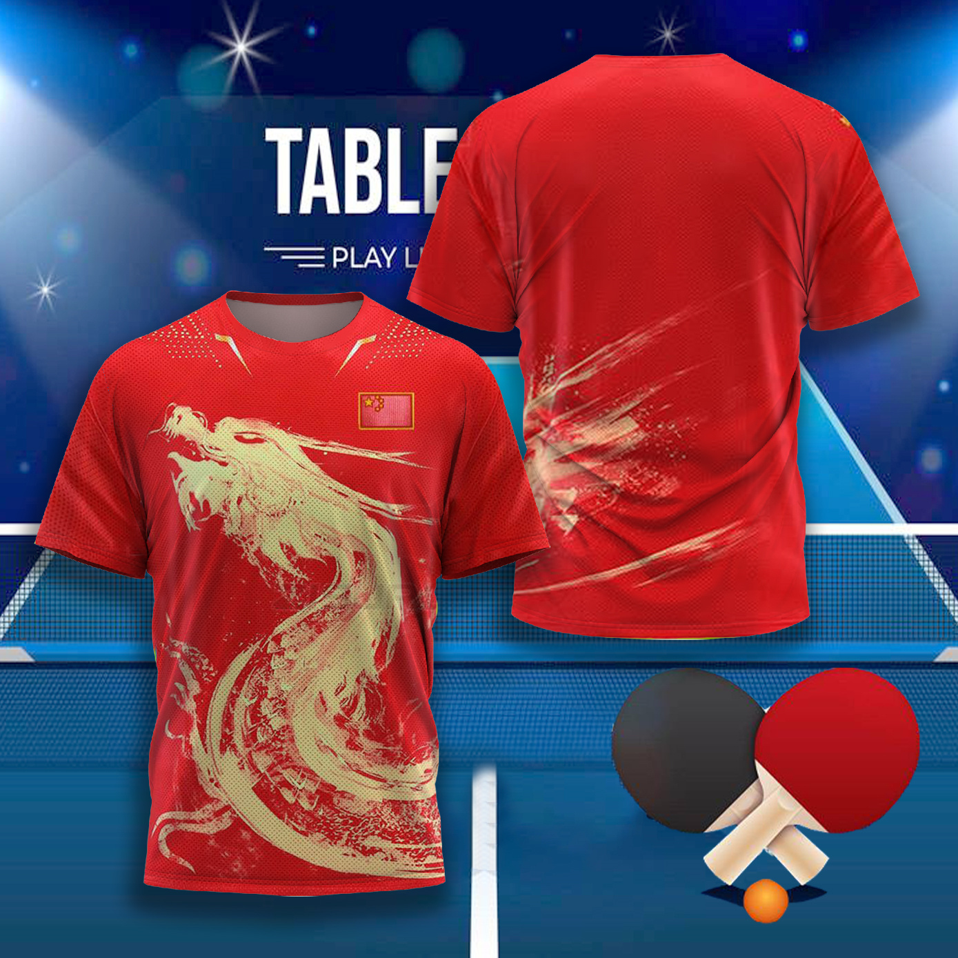 Table Tennis China - CHINA Dragon Table Tennis Graphic T